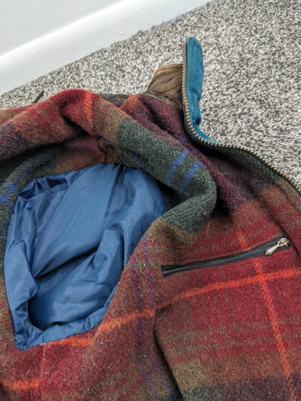 Vintage LL Bean Jacket Suede Collar Wool Blanket Lined Bomber Mens Large US Made - Picture 7 of 15